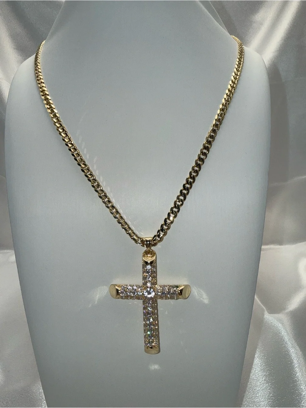 24” 18k dipped, 18k stamped AAACZ Cuban cross pendant set